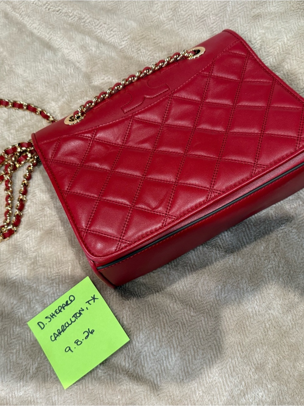 Tory Burch Red Quilted Leather Chain Shoulder Bag